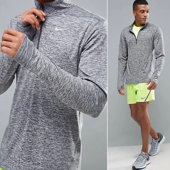 NIKE Running Men's Dri-fit Element 1/2 Zip Long Sleeve Zip Neck Pullover Gray - Picture 2 of 9